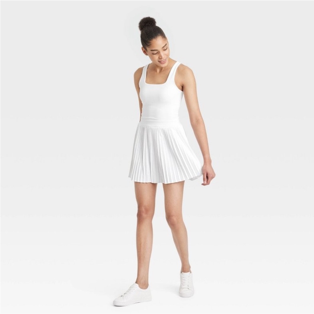 Pleated Active Dress - All In Motion White Recycled Polyester, Spandex New